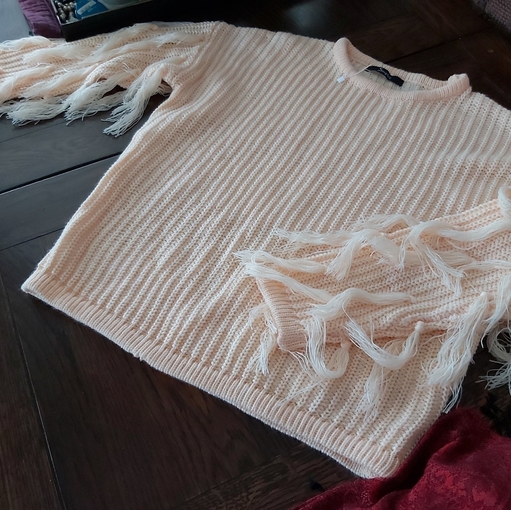 👚NEW Simplee fringed sweater/ peach/ crew neck